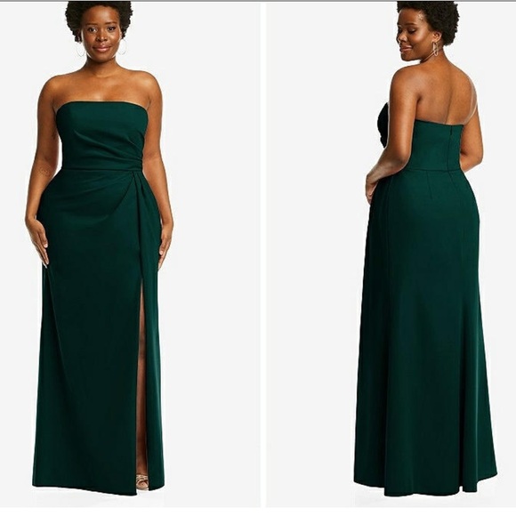 After Six Strapless Pleated Faux Wrap Trumpet Gown Evergreen 12R - Picture 1 of 9